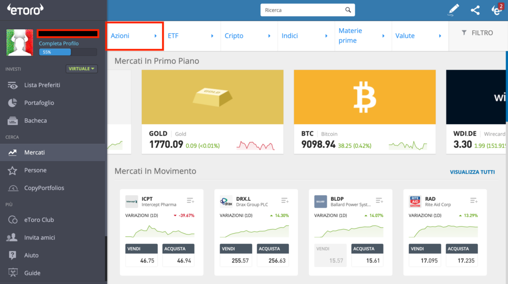 selezionare azioni trading online
